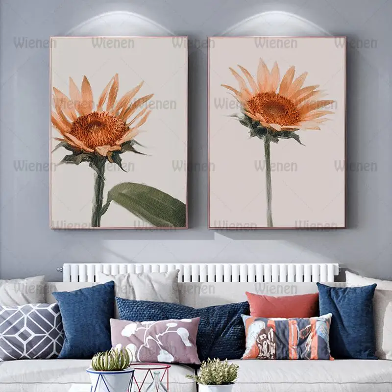 

Sunflower Canvas Painting Scandinavian Flower Poster Nordic Botanical Print Wall Art Decoration Picture Home Canvas Print Decor