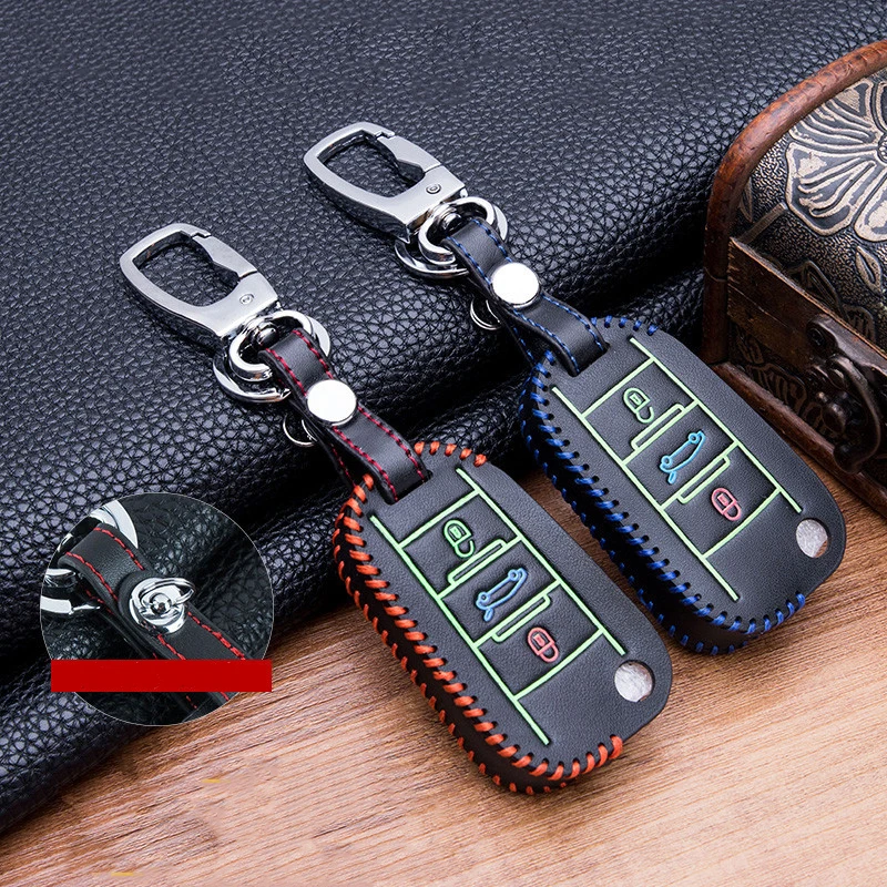 

Luminous leather Car Key Case For Peugeot 107 206 207 208 306 307 301 308S 407 2008 3008 4008 5008 RCZ For Citroen C2 C3 C4 C5