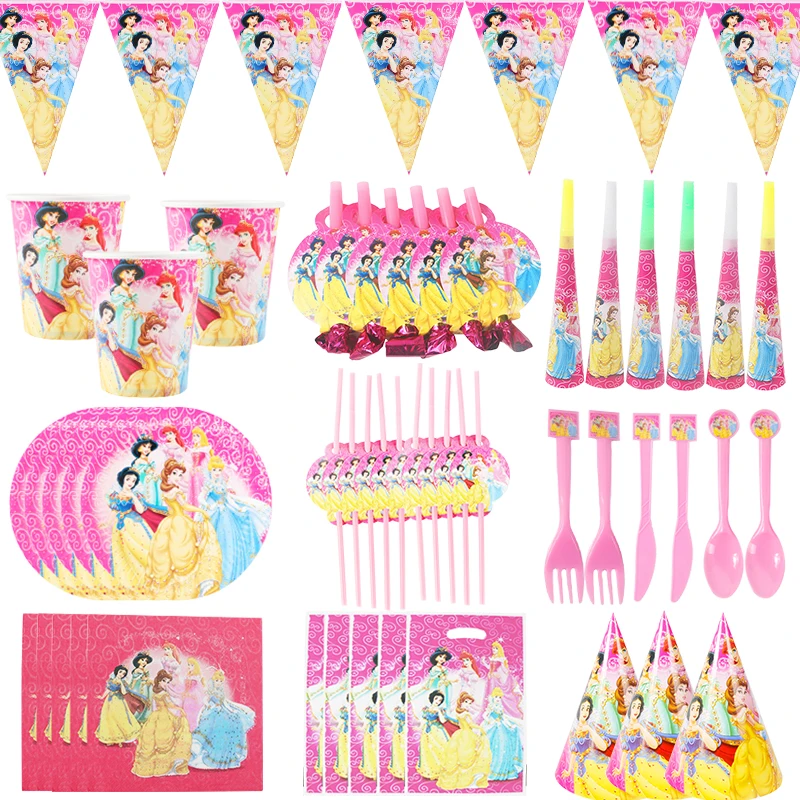 

Disney Belle Snow White Princess Party Disposable Tableware Set Paper Cups Plates Kids Birthday Party Decor Supply Baby Shower