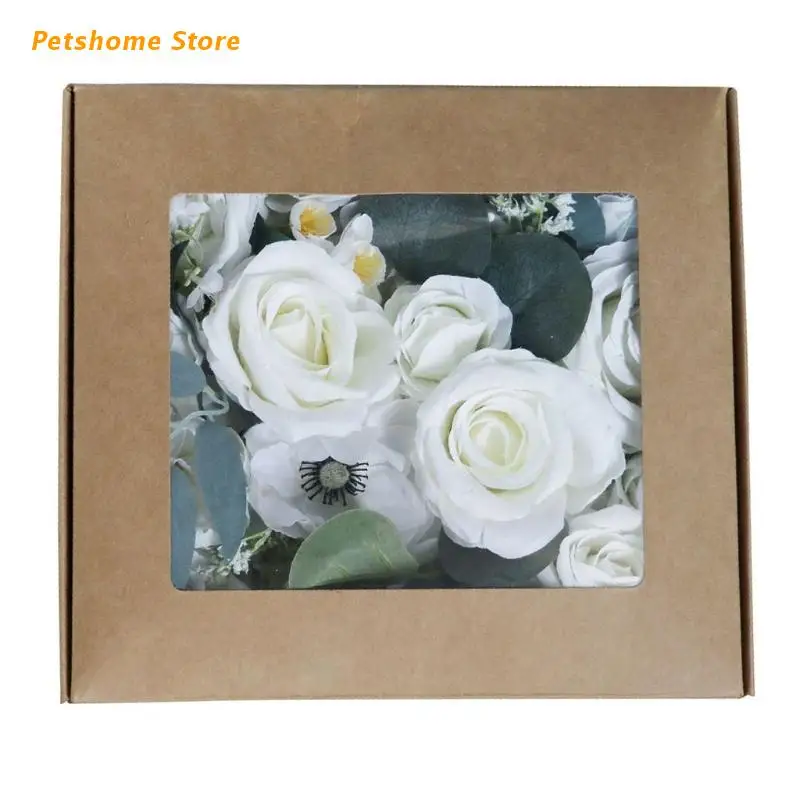 

LX9C Artificial Fake Silk Flowers Simulation Floral Gift Box Wrapping Set Combo Supplies for DIY Wedding Bouquets Centerpiece