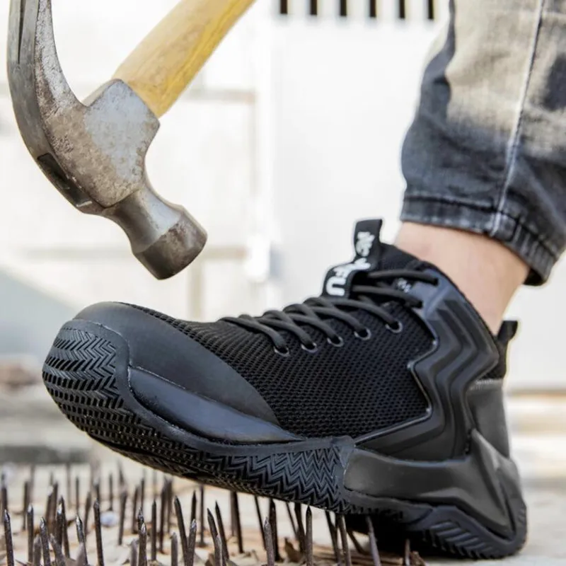 

Mens Steel Toe Safety Shoe All Season Soft Sole Indestructible Lightweight Protective Shoes Breathable Black Security Footwear