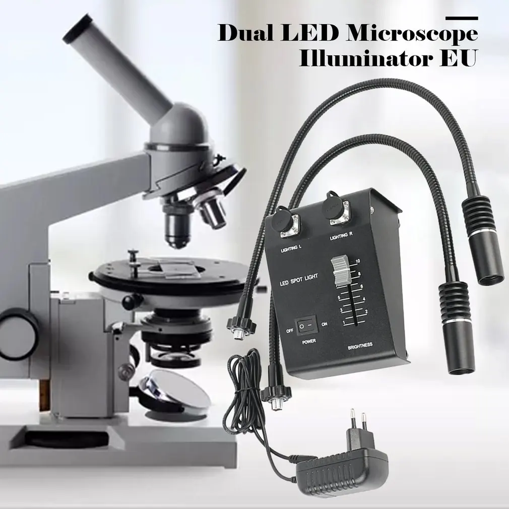 6W Dual LED Gooseneck Lights Illuminator Lamp Source For Industry Stereo Microscope Lens Camera Magnifier 110V-240V Adapter | Инструменты