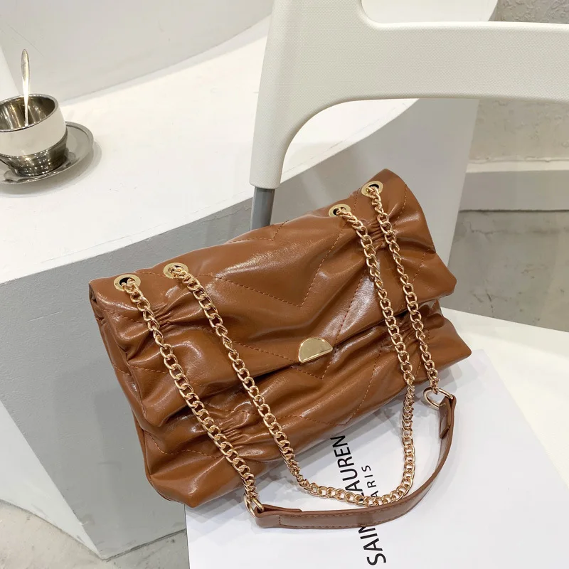 

Модные женские сумки на плечо с рюшами и цепочкой, дизайнерские сумки, роскошная сумка через плечо из искусственной кожи, женская маленькая ...