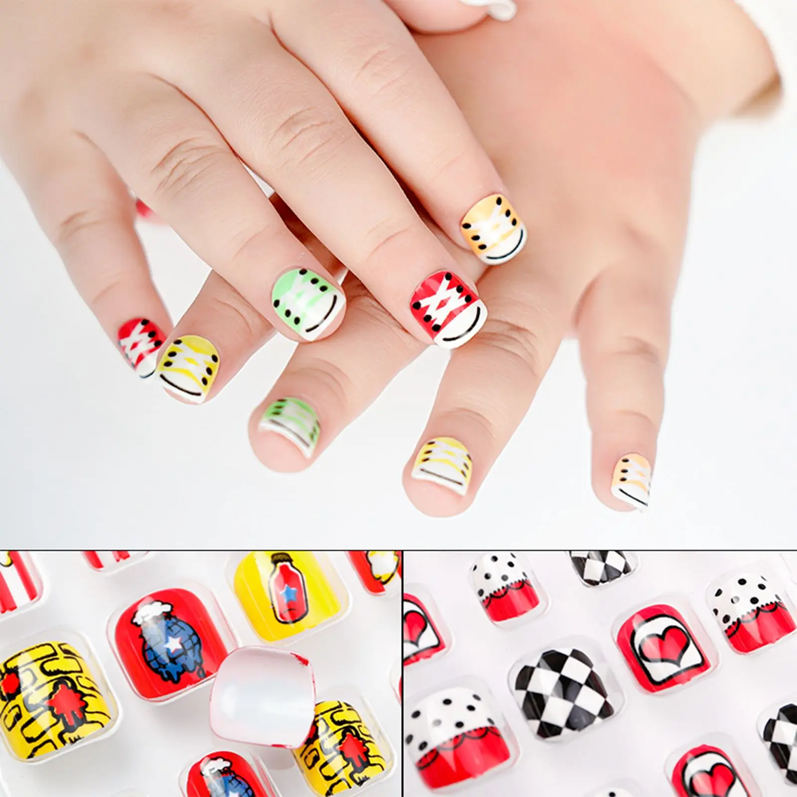 

24pcs/Box Detachable Artificial Full Cover Fashion Kids Fake Nails Child Oval False Nails Nail Tips Wearable