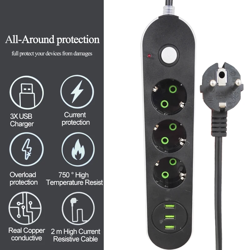eu plug smart electrical extension usb socket power strip home office surge protector for phone tables desk 2500w 10a network free global shipping