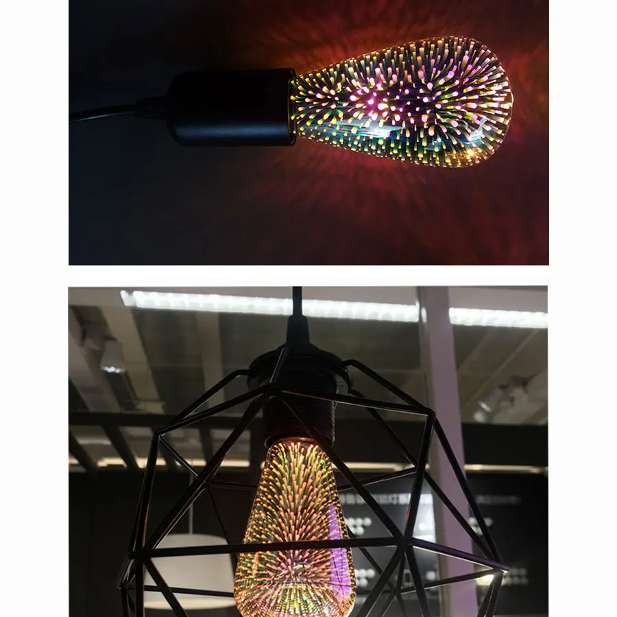 Ретро лампа Эдисона 3D фейерверк лампа E27 220V 7W фейерверк эффект винтажные лампы накаливания