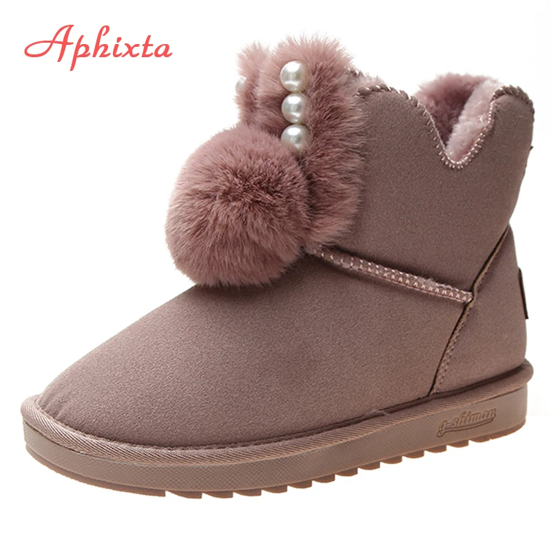 Aphixta/Роскошные зимние ботинки с жемчугом женская обувь теплая плюшевая Женские