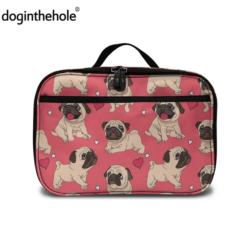 

Сумка для пикника Doginthehole с изображением мультяшных Мопсов, милых животных, портативный большой Ланч-бокс для женщин и мужчин, рабочая женск...