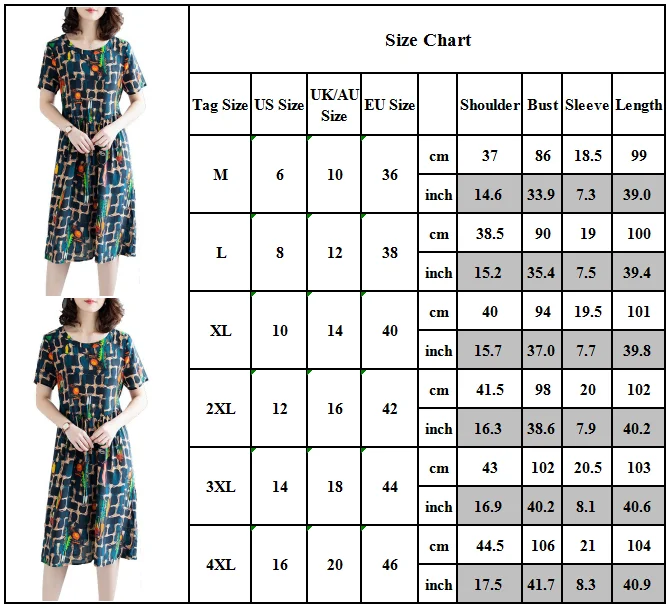 

Womens Dresses Summer Print Dress Ladies Loose A-Line Skirt Sundress Plus M-4XL
