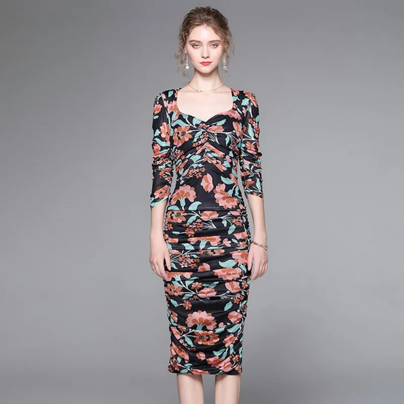 

Весна-Осень 2022, модное Европейское женское облегающее платье с принтом из сетчатой пряжи, сексуальное платье на бедрах