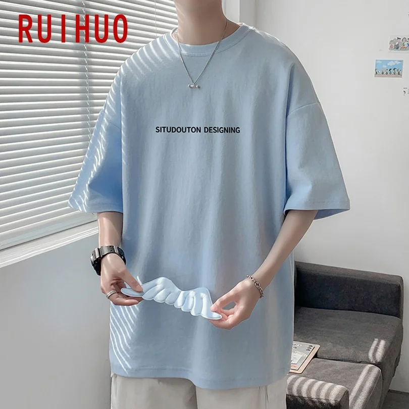 

RUIHUO Wings Short Sleeve Japanese Streetwear Men T Shirt Harajuku Tops Summer Men Tshirt Hip Hop 3XL 2021 New Arrivals