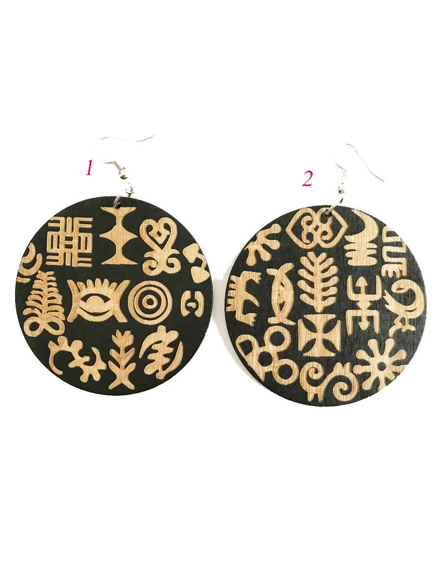 2 стильные новые лазерные деревянные африканские серьги с узором в виде адинкры
