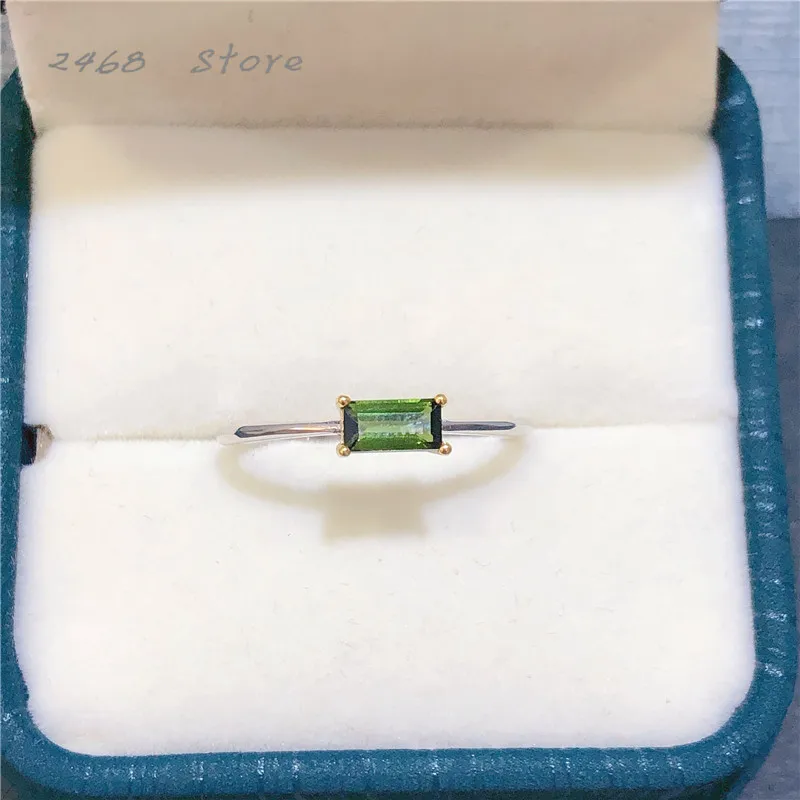 

New women's 925 silver inlaid natural tourmaline ring, exquisitely crafted, simple and lovely