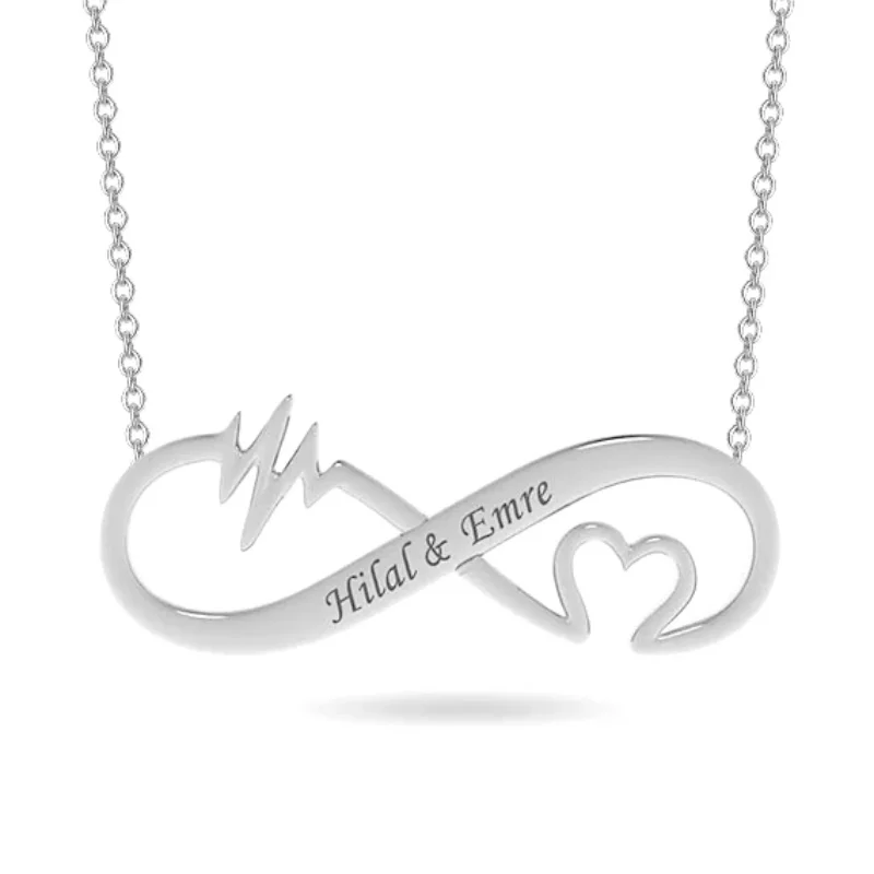 

Персонализированные Бесконечность имя ожерелье кулон на заказ сердечный ритм ожерелье подарок на день рождения для нее серебро 925 пробы гравировка буквы