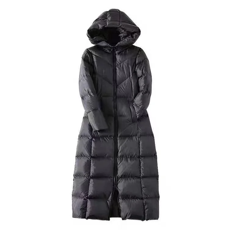 

Женский длинный пуховик с капюшоном, тонкая куртка на белом утином пуху, теплая и легкая зимняя куртка, новинка 2020