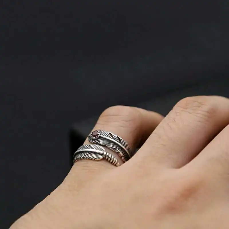 Посеребренный красный натуральный камень перо пары обещают кольцо Мода Мужской