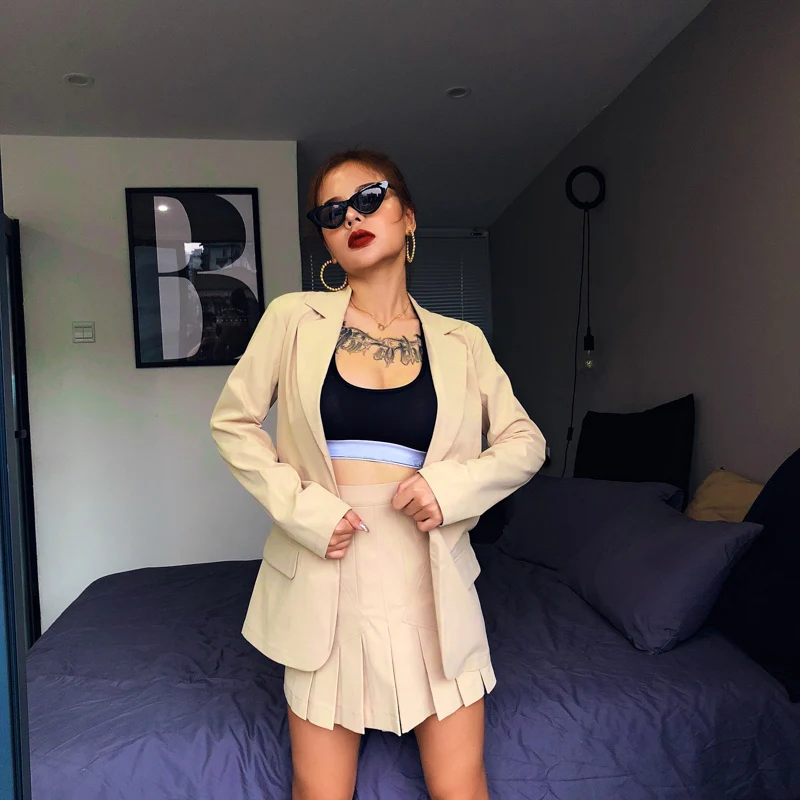 костюм из двух предметов с юбкой повседневные уличные костюмы женский Блейзер