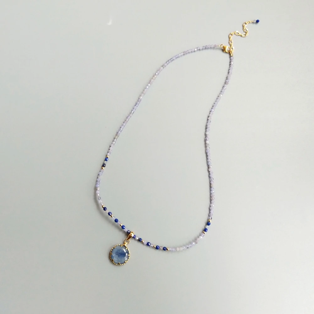 LII Ji натуральная Кианит Подвески Танзанит Lapis Lazuli 9K G-F нежный ожередье подвеска ручной работы