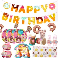 donut party 1st birthday decor party supplies plate cup napkins tablecloth banner birthday party disposable tableware set