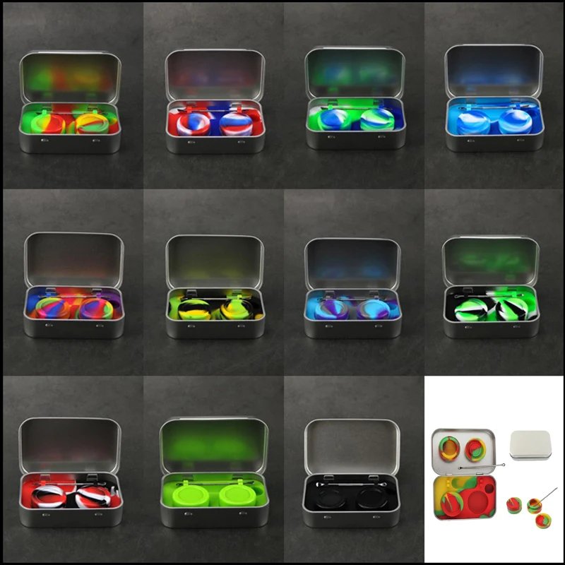 

4PCS 5ml Nonstick Silicone Container Storage Box for Oil Wax Jar Dab Container with Stainless Steel Tool Case Random Color