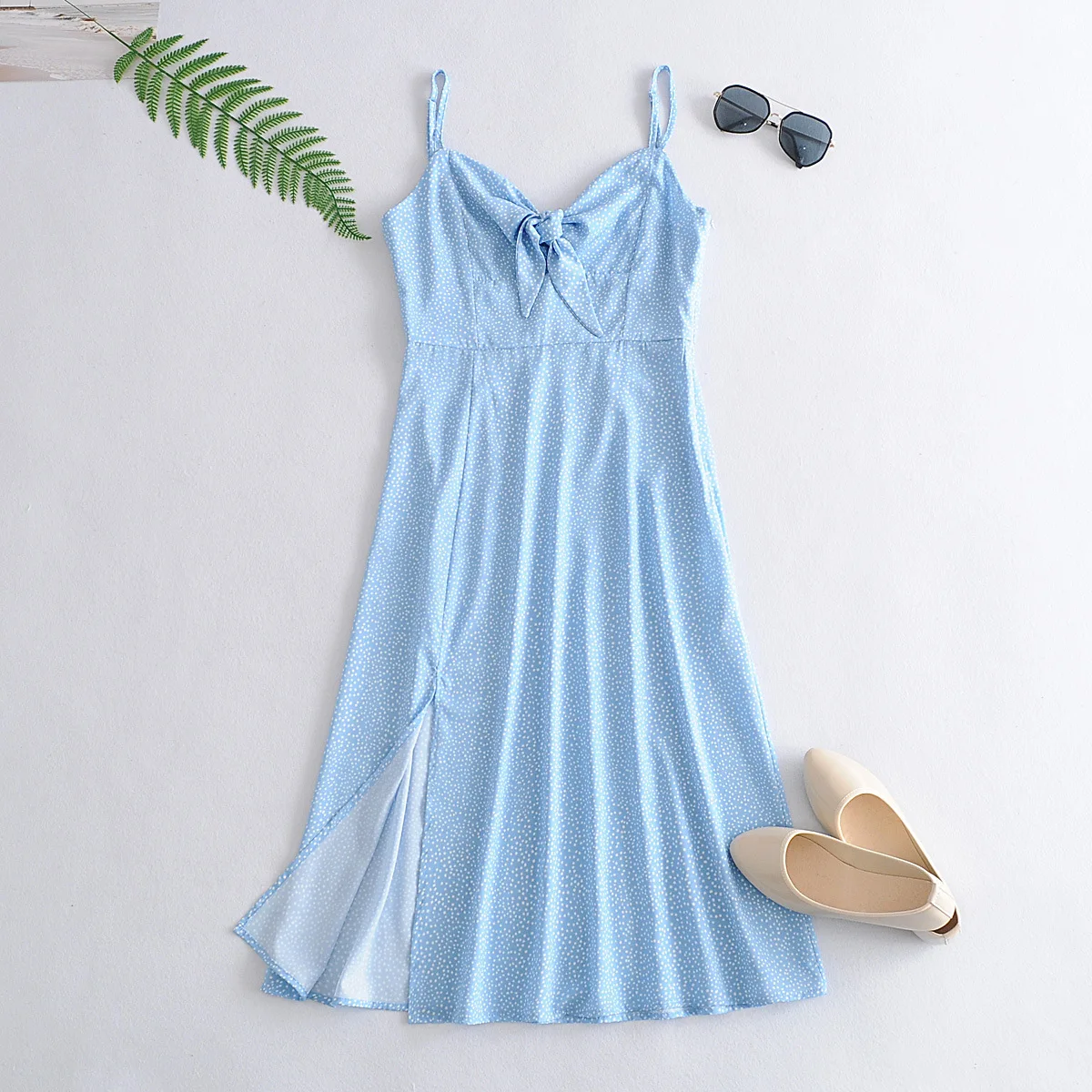

Летнее женское платье без рукавов с воротником-лодочкой и бантом, праздничные пляжные платья-миди в горошек, женские платья, сарафан на брет...