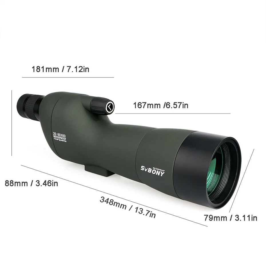 SV28 Зрительная труба 20-60x60 прямой 180 градусов зум телескоп водонепроницаемый для охоты Birdwatch w/мягкий чехол для переноски+ штатив F9308E