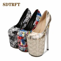 sdtrft crossdresser platforms stilettos 22cm thin heels round toe ladies party pumps shallow mouth women catwalk shows shoes