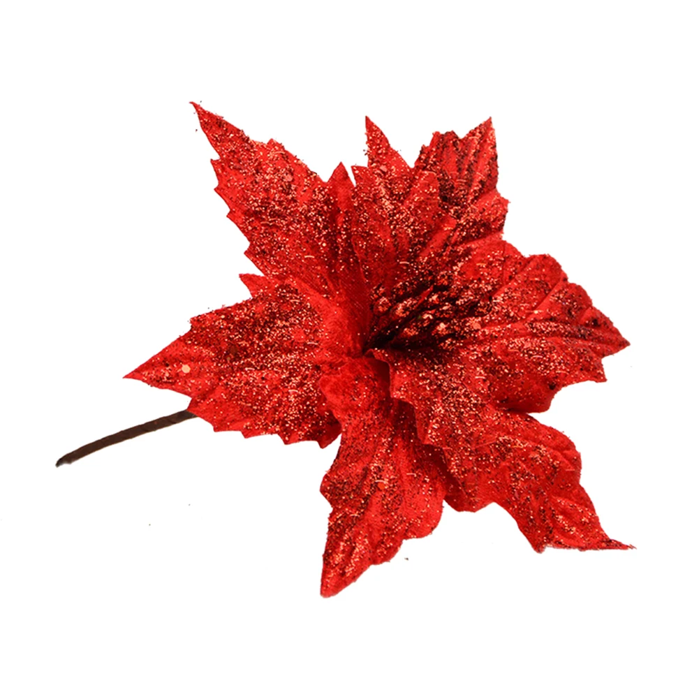 red 22cm Большие искусственные цветы для рождественского декора, блестящие Искусственные цветы Poinsettia, сделай сам, украшение для дома, Рождества, Нового года, цветок для свадьбы - Цвет: red 22cm