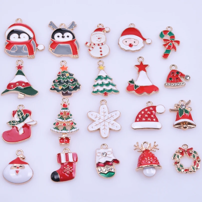20pcs Mix Christmas Series Enamel Charms For Jewelry Making Supplies Cute Penguin Santa Claus Pendant DIY Accessories Rhinestone - купить по