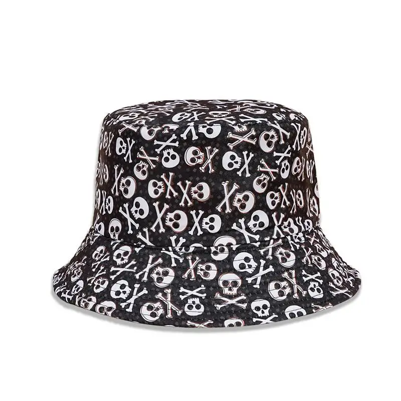 

2021 Cotton fashion joker skull print Bucket Hat Fisherman Hat outdoor travel hat Sun Cap Hats for Men and Women 33