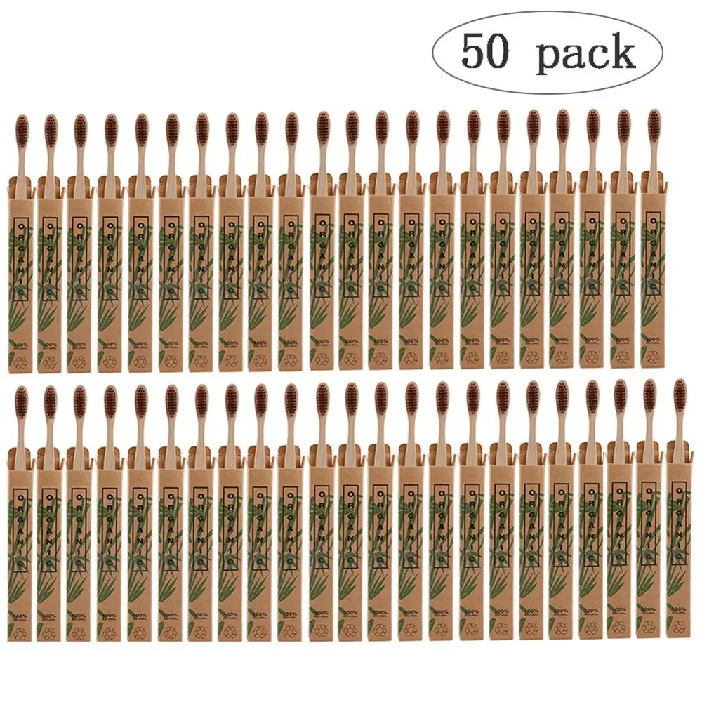 50/4/1 шт зубная щетка натуральная бамбуковая ручка Радужная отбеливающая Мягкая с