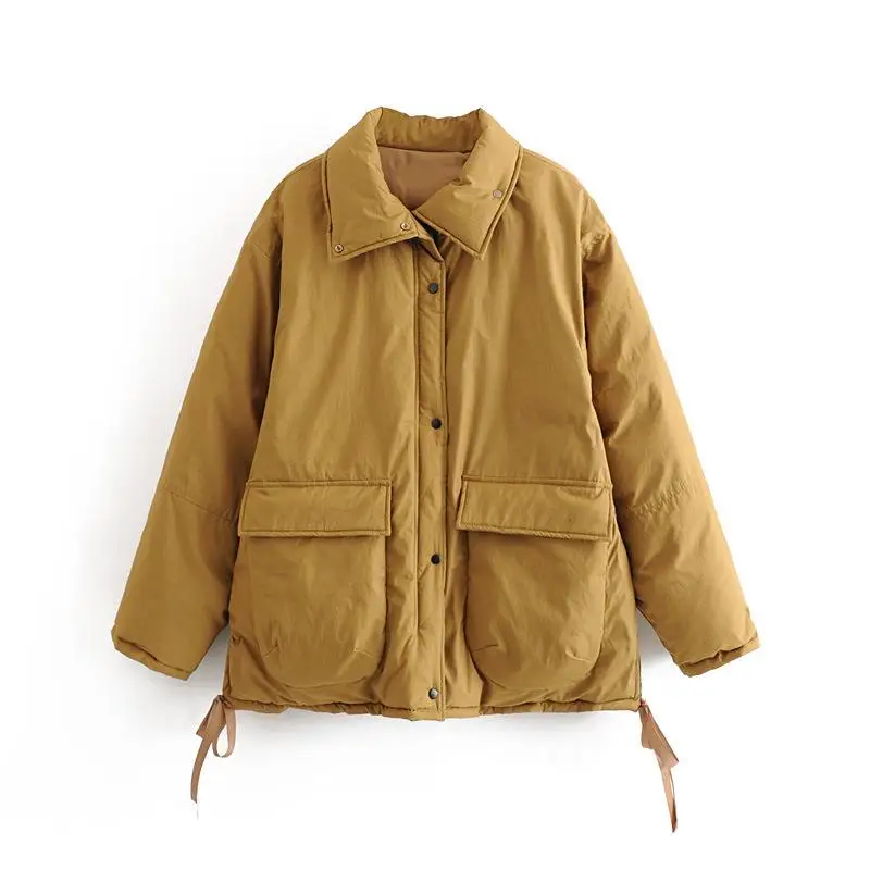 

y3097 Women's wholesale new loose pocket long sleeve cotton clothing autumn and winter stand collar European and American double