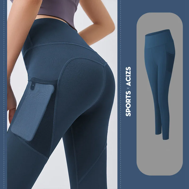 Ladies Pocket Tight Yoga Pants Leggings Women's Sports Tights Running Leggings Women's Fitness Pants High Waist Sports Pants