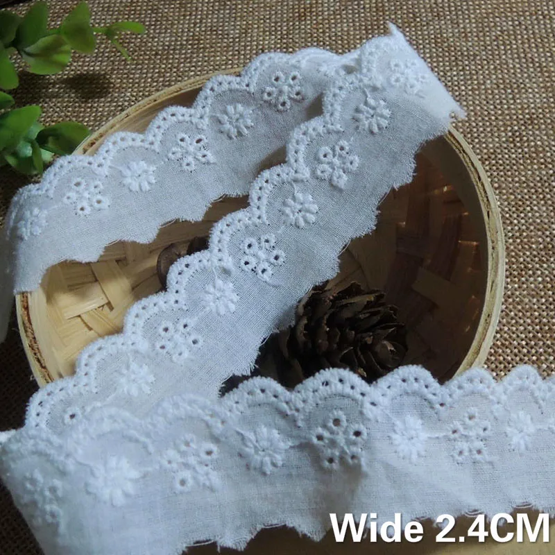 2.4CM Wide Cotton White Venise Embroidered Wedding Dress Ribbon Flowers Lace Fabric Appliques Sewing Trimmings Guipure Decor