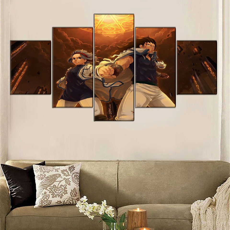 

Home Decoration Prints 5 Pieces Painting Animation Fairy Tail HD Pictures Wall Art HD Modular Canvas Poster Bedside Background