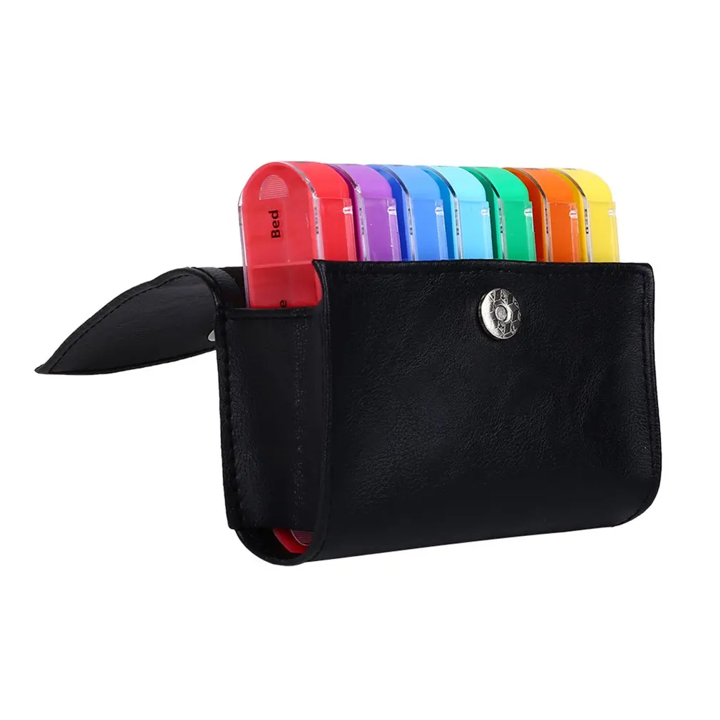 

7 days 28 lattice portable rainbow leather packaging pill box medicine storage Organizer Container Case mini Pill Box