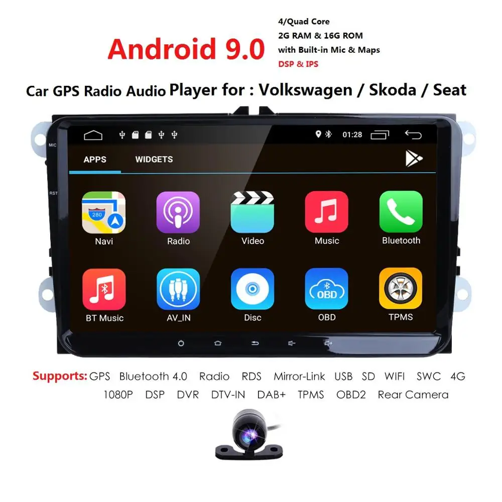 2G + 16G 2 din android 9 0 автомобильный dvd для vw passat b5 b6 golf 4 5 tiguan polo skoda octavia rapid fabia