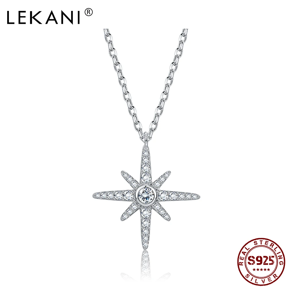 

LEKANI 925 Sterling Silver Necklaces For Women Shining CZ Eight-Pointed Star Necklace Pendant Fine Jewelry Romantic Wedding Gift