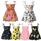 Платье на бретельках с открытой спиной и цветочным принтом для маленьких девочек, 2021, повседневная одежда, летний наряд для маленьких девочек, От 2 до 6 лет