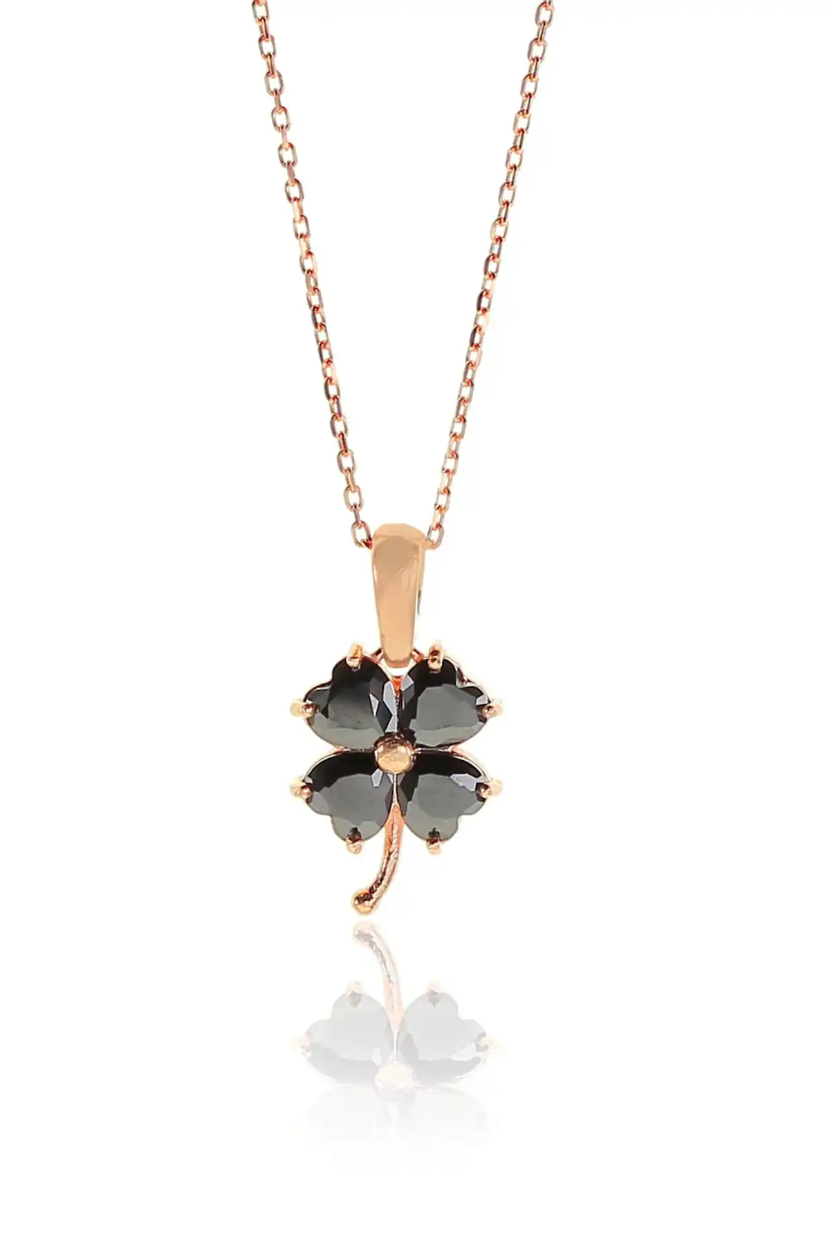 

Women's Silver Rose Onix Black Stone Clover Model Chain Elegant Necklace
