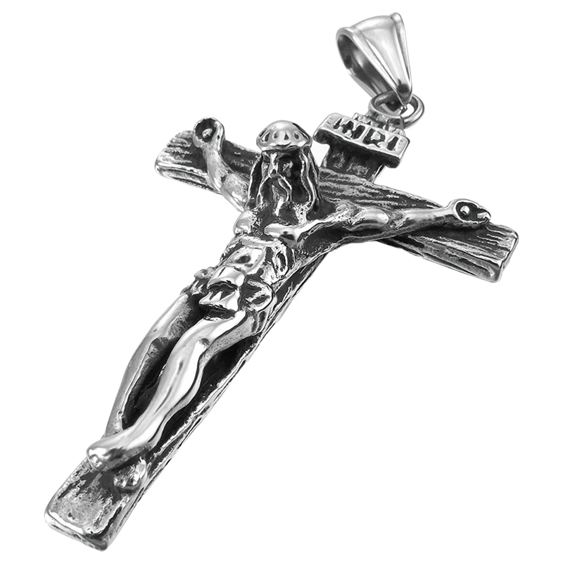 Нержавеющая сталь подвески ожерелья серебристый Черный Иисус крест с Иисусом