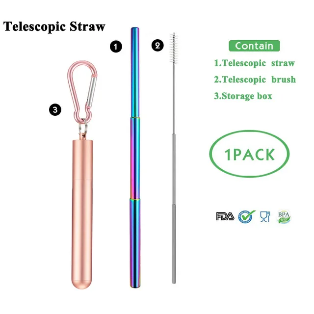 T-straw 8 Телескопическая металлическая соломенная Складная многоразовая солома портативная соломка из нержавеющей стали с чехлом и щеткой для путешествий на открытом воздухе - Цвет: T-straw 8