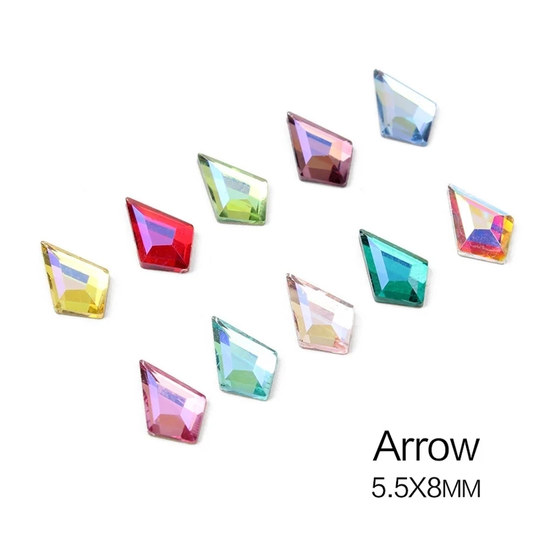 

New 5.5x8mm Arrow Colorful Nail Rhinestones AB Shiny Nails Crystals Gold Flat Back Nail Art Jewelry Decoration Nail Accessory