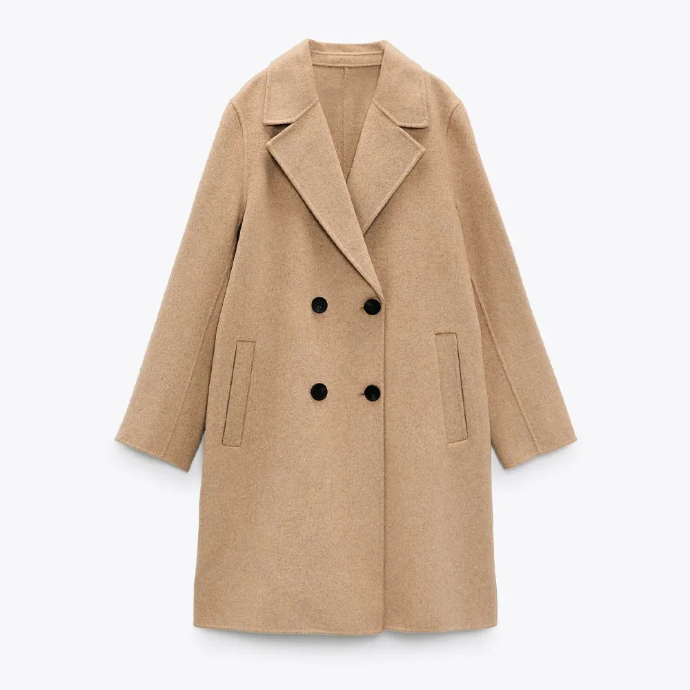 

10.19 GuliChic Women Woolen Coat Fashion Turn-Down Collar Double Breasted Long Loose Wool Coats Women