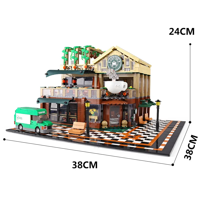 

MOC 15002 Street Building Toys The Led Lighting Cafe Corner Compatible 10182 Building Blocks Kids Christmas Gifts
