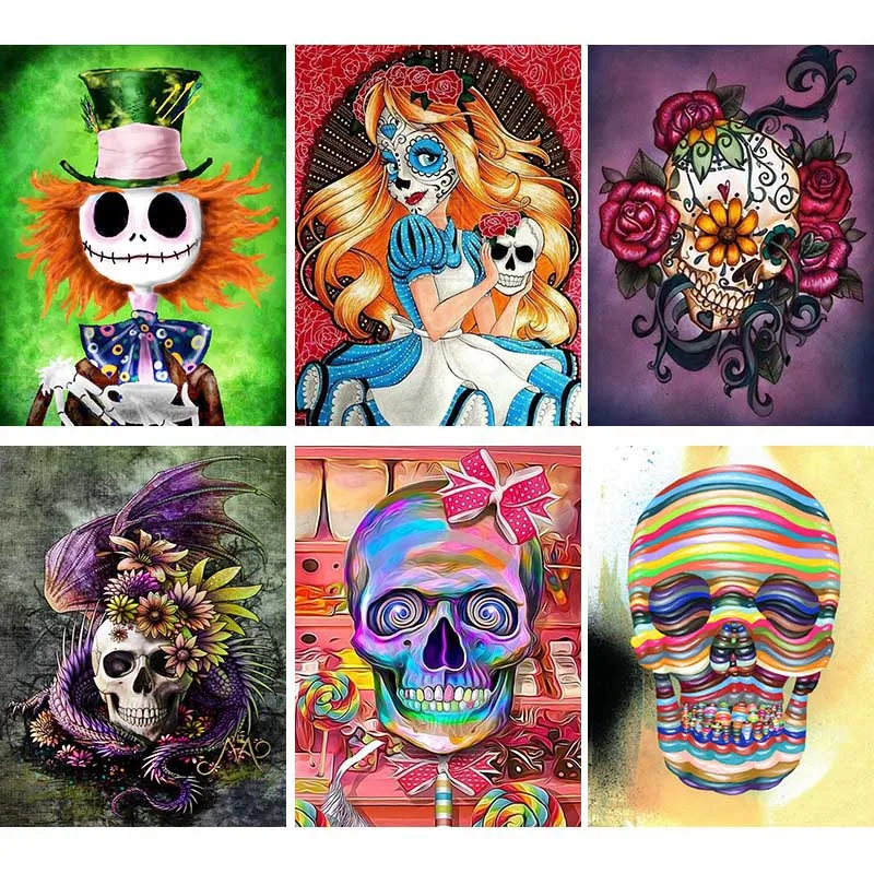 

5D DIY Full Diamond Embroidery Skull Muppet Girl Diamond Painting Color Striped Flowers Cross Stitch Rhinestone Decor Gift I73