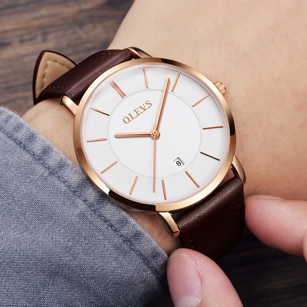 

Cheap OLEVS 5869 Men Quartz Sport Minimalist Watches Week Date Chronograph Fashion Leather Strap Watch For Male