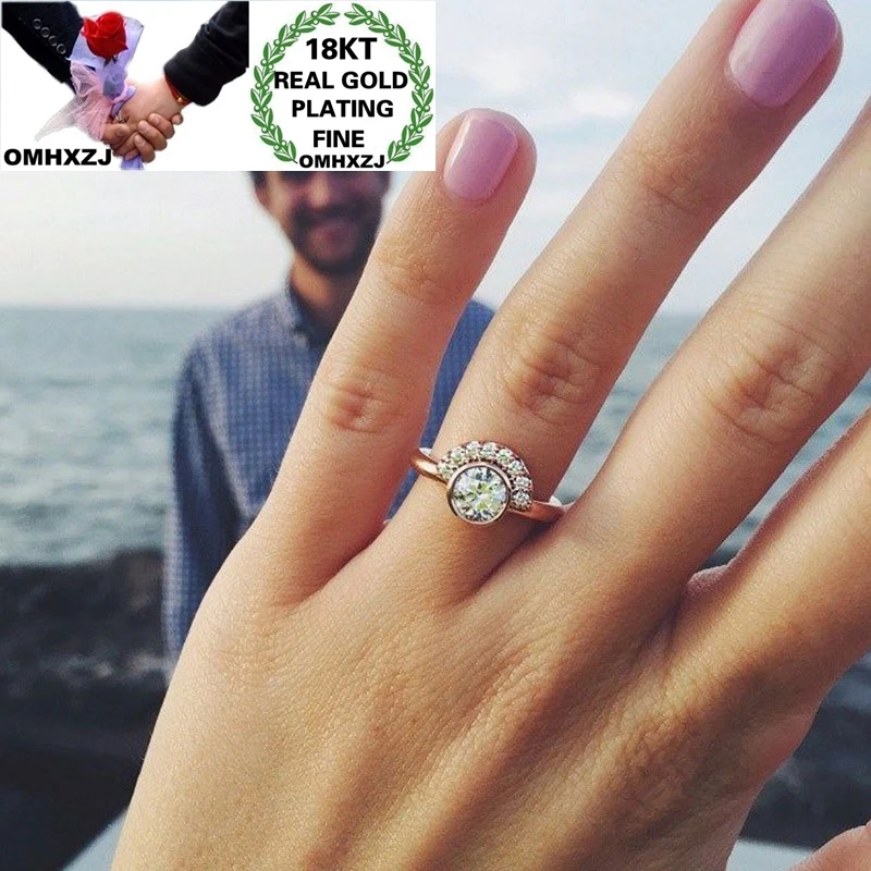 

OMHXZJ Jewelry Wholesale RR1144 European Fashion Woman Girl Party Birthday Wedding Gift Round AAA Zircon 18KT White Gold Ring