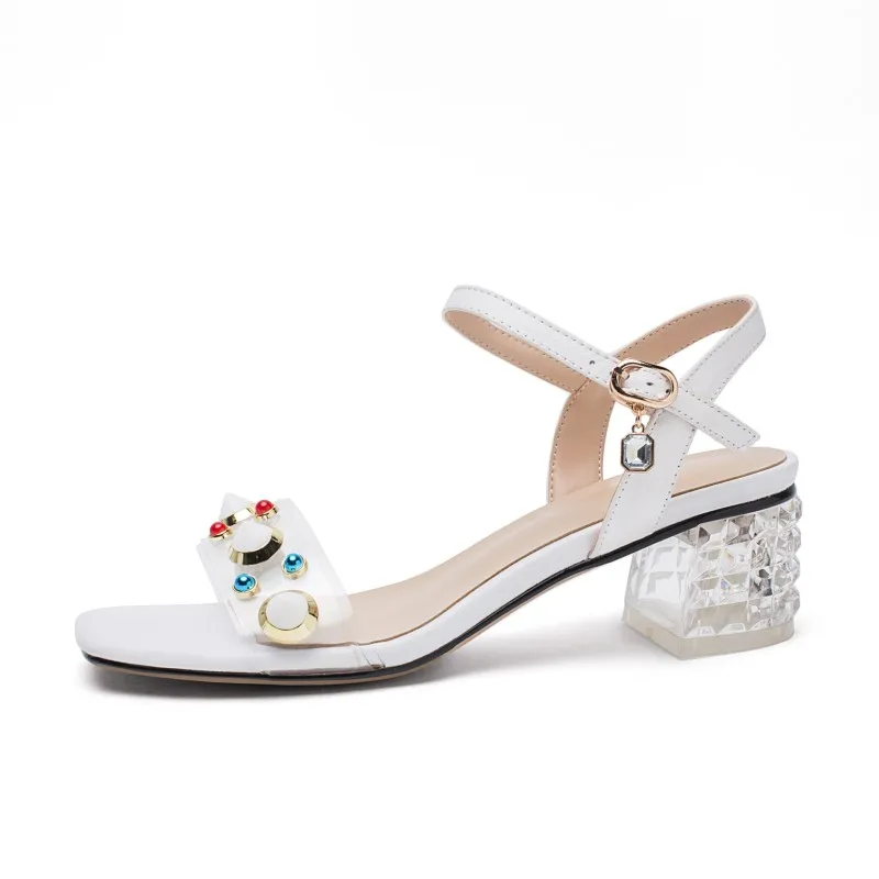 Женские босоножки на высоком каблуке летние с разноцветными вставками большие