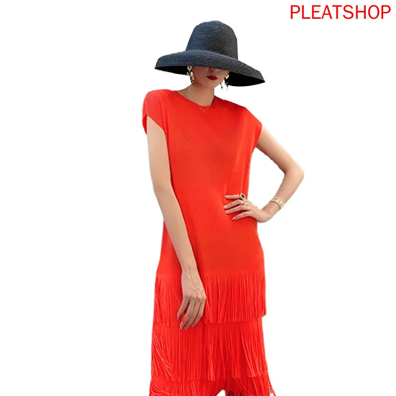 

Платье миди женское Плиссированное средней длины с кисточками и завышенной талией